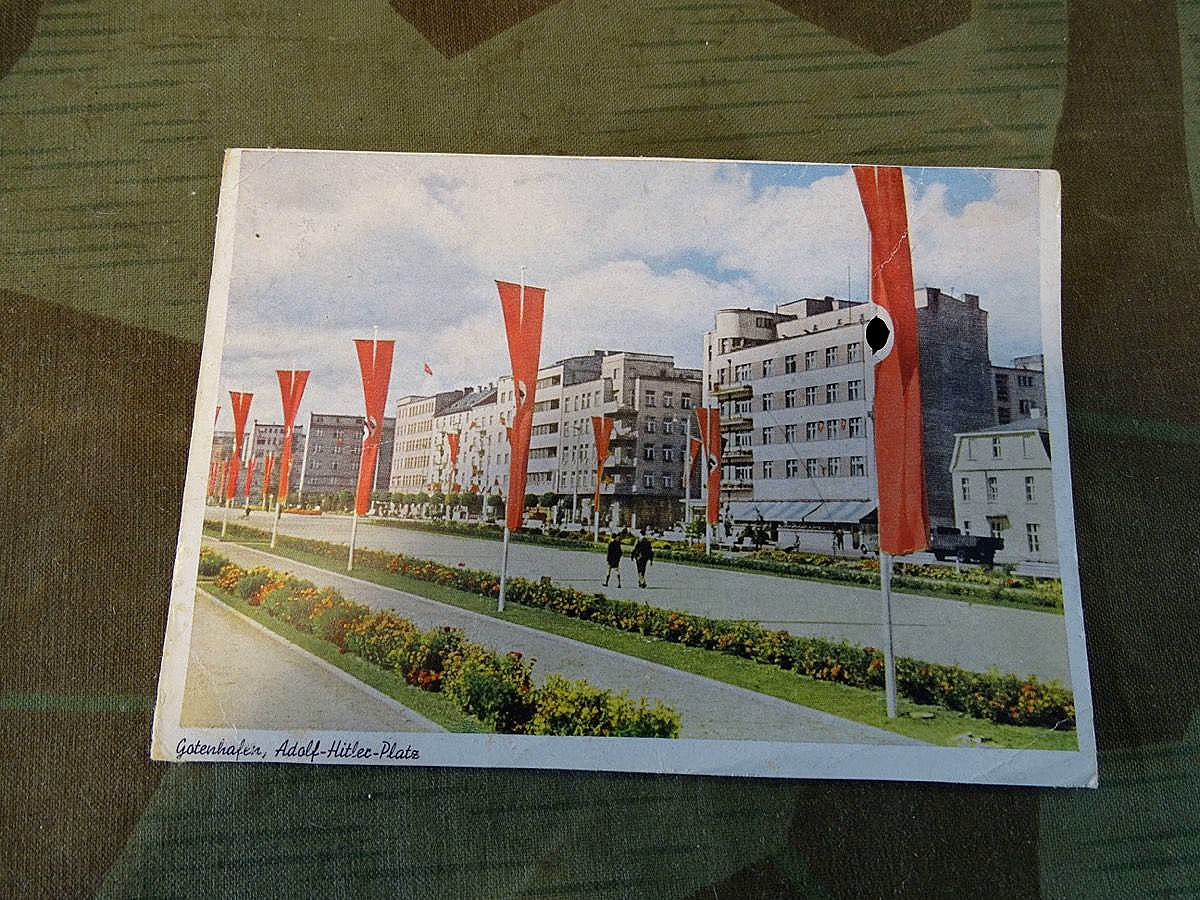Farbige  Ansichtskarte 3. Reich Gotenhafen (Gdingen /Gdynia)  Adolf Hitler Platz