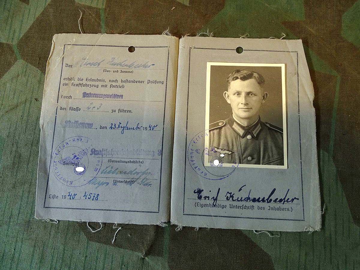 Wehrmacht Führerschein, E.Kuchenbecker aus Buchholz, Kraftf. Ers. Abt. 3, 1. Kp- Rathenow,  Bild, Generator KFZ