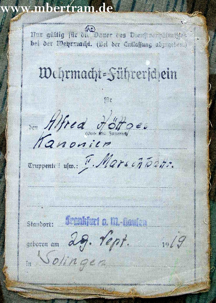 LW Führerschein, "II Marschbatterie" Frankfurt a.M.