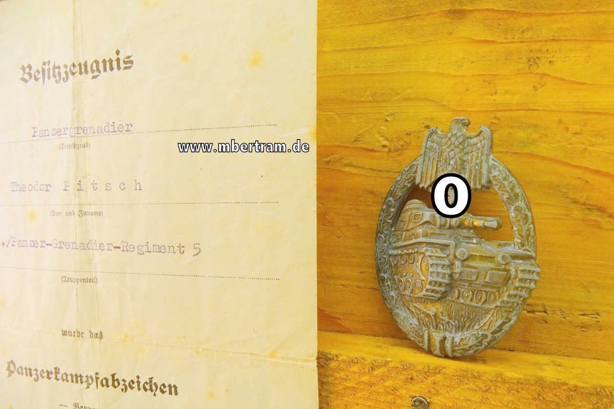 Panzerkampfabzeichen bronze, Feinzink, Hst.: KWM, Expertise, Urkunde
