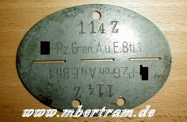 ERKENNUNGSMARKE WAFFEN SS Pz.Gren.EuA Btl.1 Nr. 114