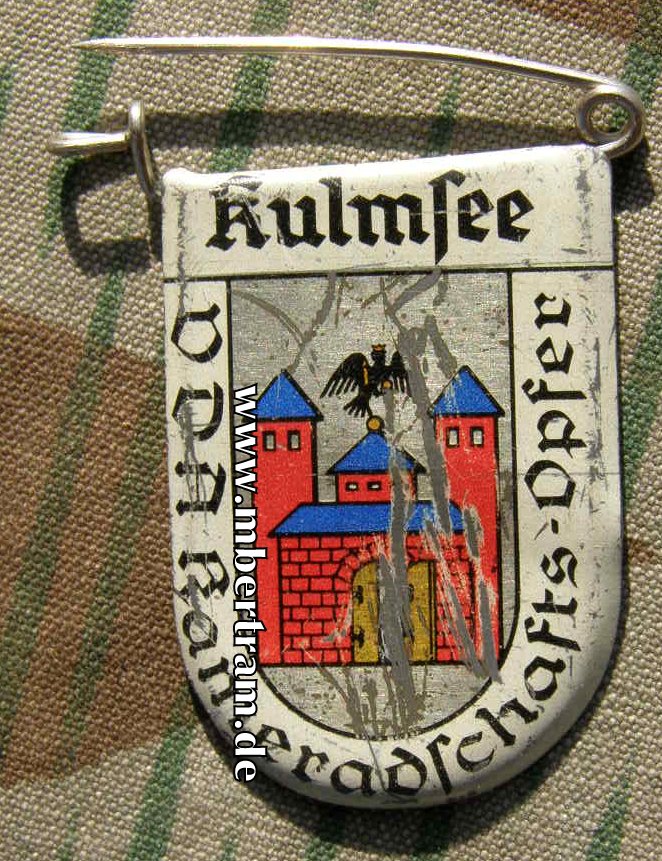 WHW, Mai 1938 Städtewappen "Kulmsee" Blechabzeichen, lacliert.