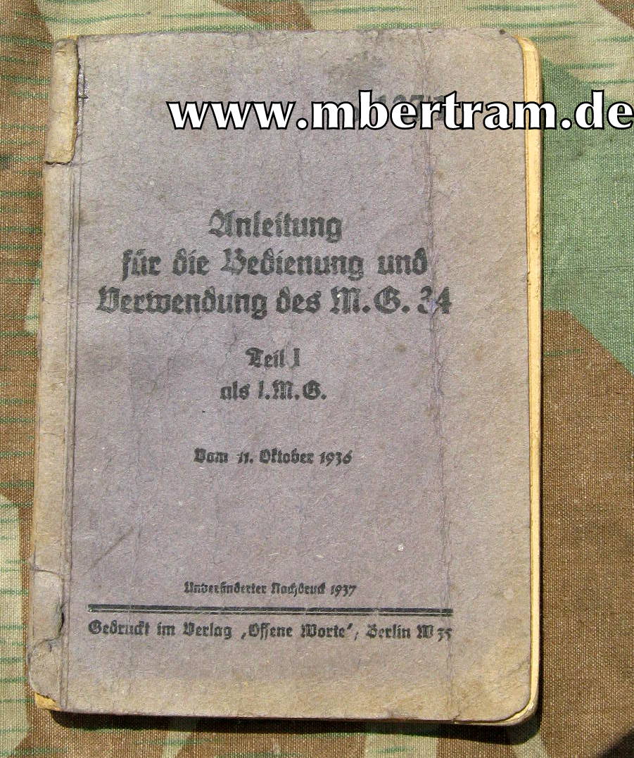 Anleitung f.d. Bedienung u. Verwendung des M.G.34, 1936.