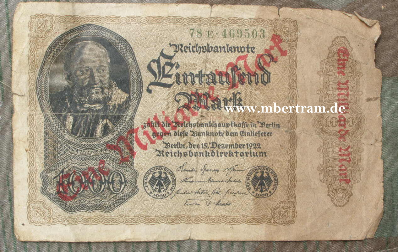 1000 Reichsmark,1922. Umgestempelt:" EINE MILLIARDE"