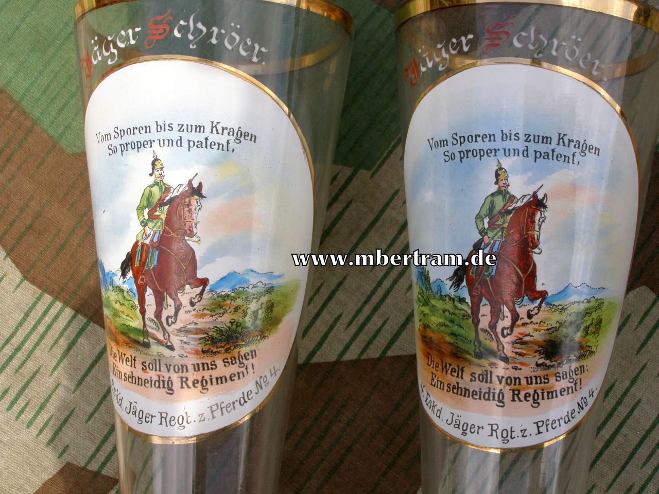 11279-3 Krug, Gläser: 4.Esk. Jäger z.Pferde No.4 Graudenz 1908