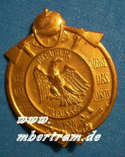 Preußen Feuerwehr-Erinnerungsabzeichen, 1926-1933.