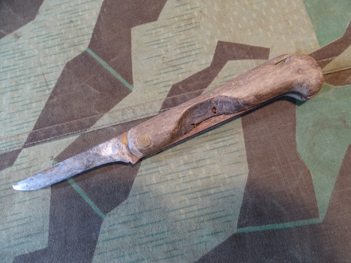 Großes Taschenmesser mit Holzgriff erster Weltkrieg