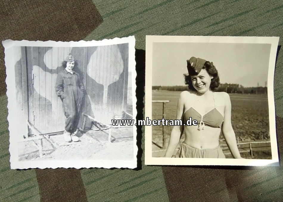 9 Fotos:  kesse Luftwaffenhelferin mit Flakscheinwerfer und Bikini.