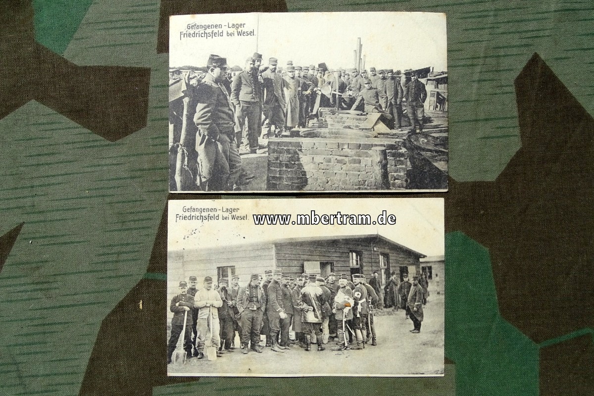 2 Fotopostkarten 1914/15, Gefangenen - Lager Friedrichsfeld bei Wesel