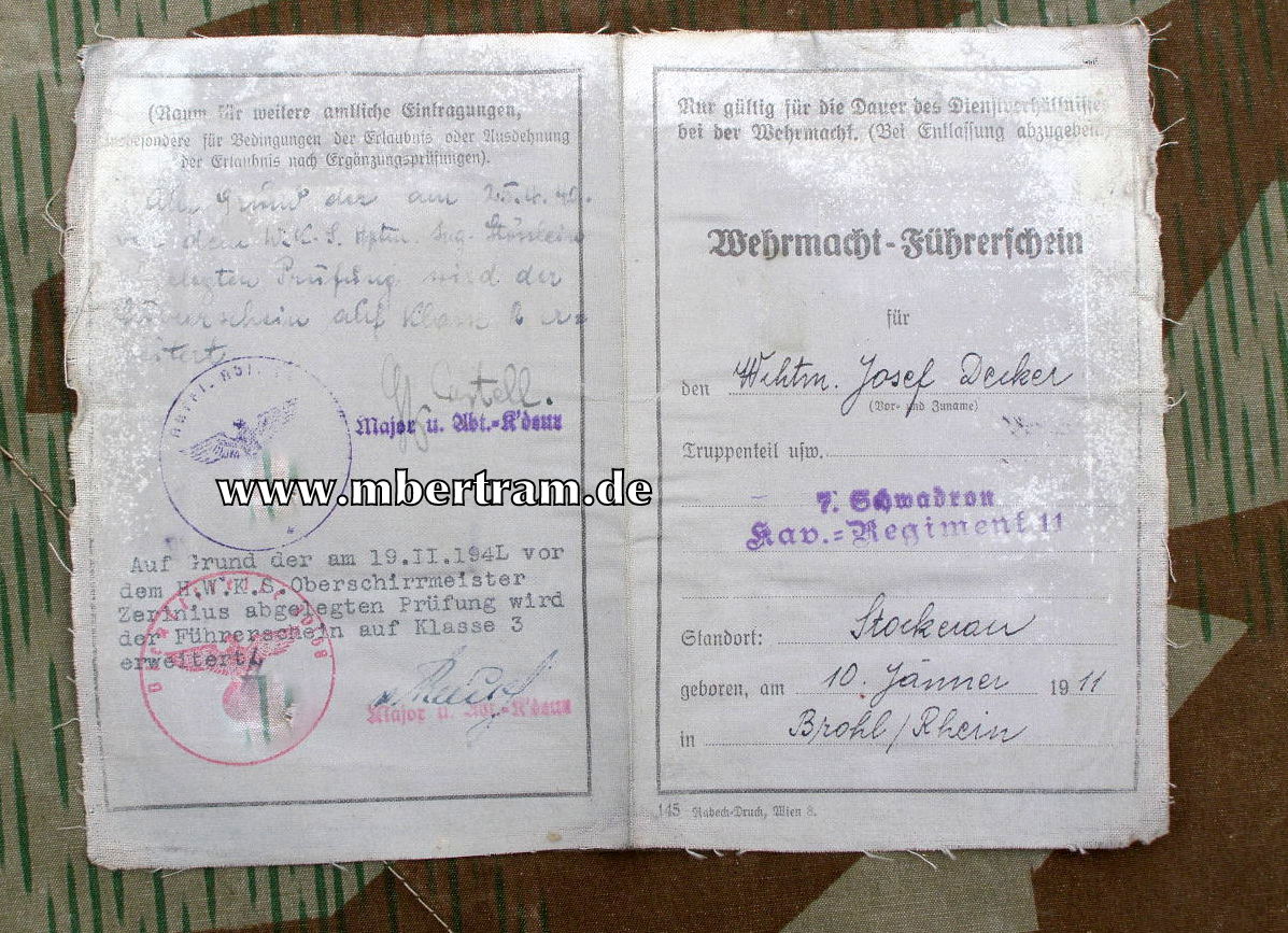 WH Führerschein 7.radahr Schwadron, Kavallerie Rgt. 11