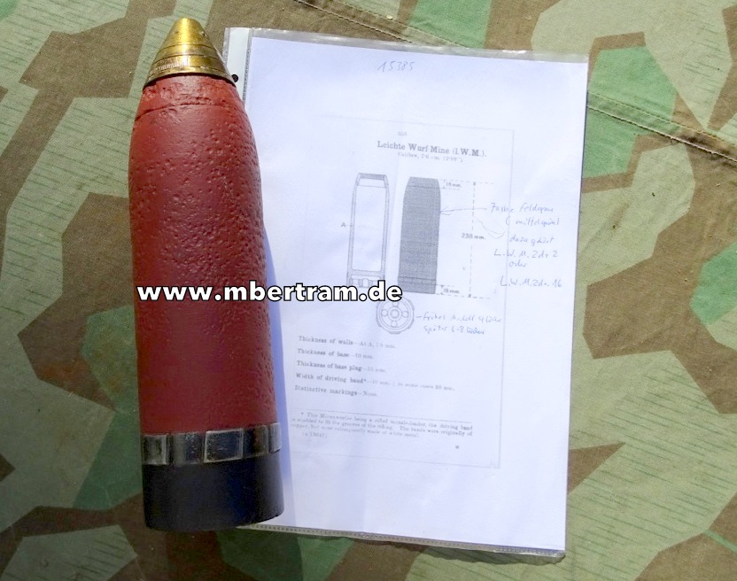 Deutsche 76 mm Leichte Wurfmine, 1. Weltkrieg mit Messingzünder L.W.M.Zdr. 2