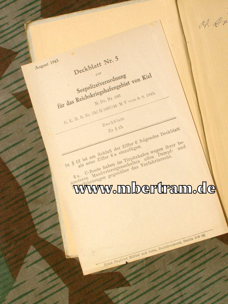 Seewasserstraßenordnung, 1939. DK Gold Träger Nachlass