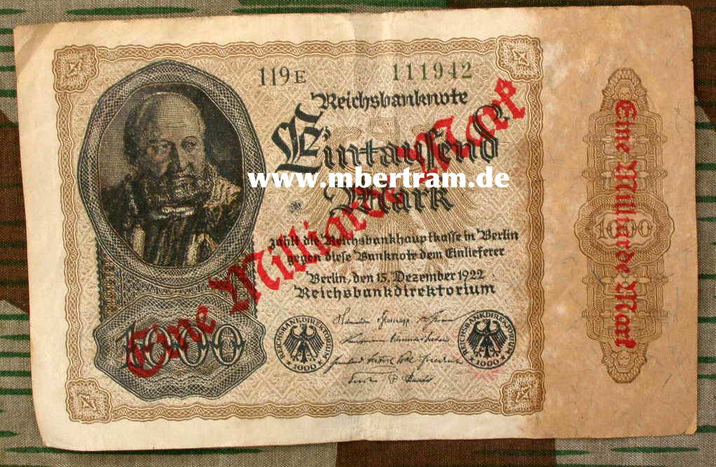 1000 Reichsmark 1922, aufgewertet zu " EINER MILLIARDE"