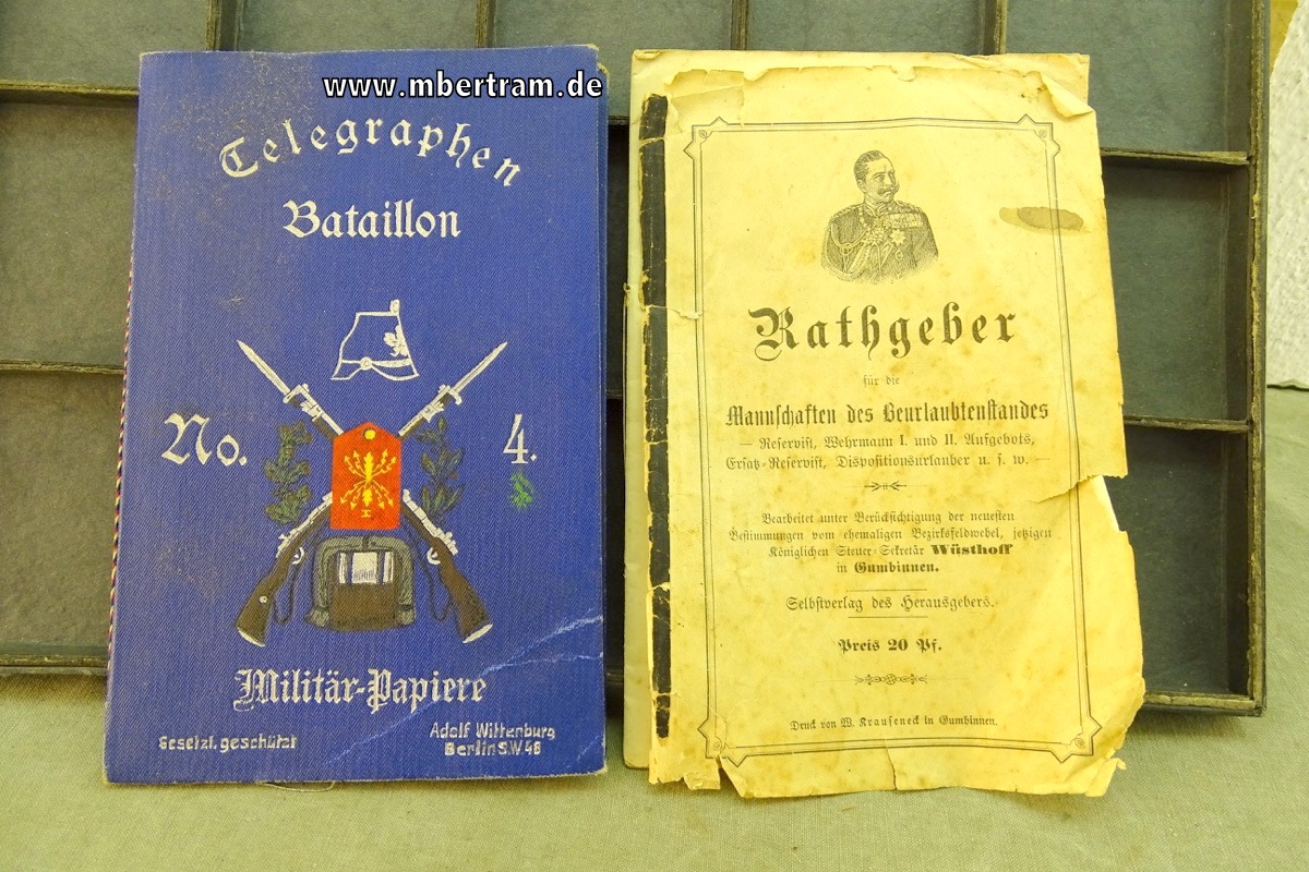 Dekorative Militärpass Schutzhülle " Telegraphen Bataillon No. 4 ",  u. Ratgeber f. Beurlaubte.