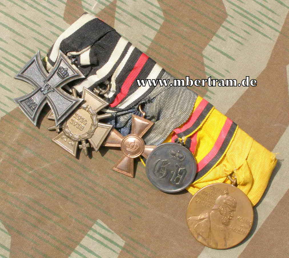 5er Ordensspange: EK2 14, Ehrenkr., DA 15 J., Waldeck.-..