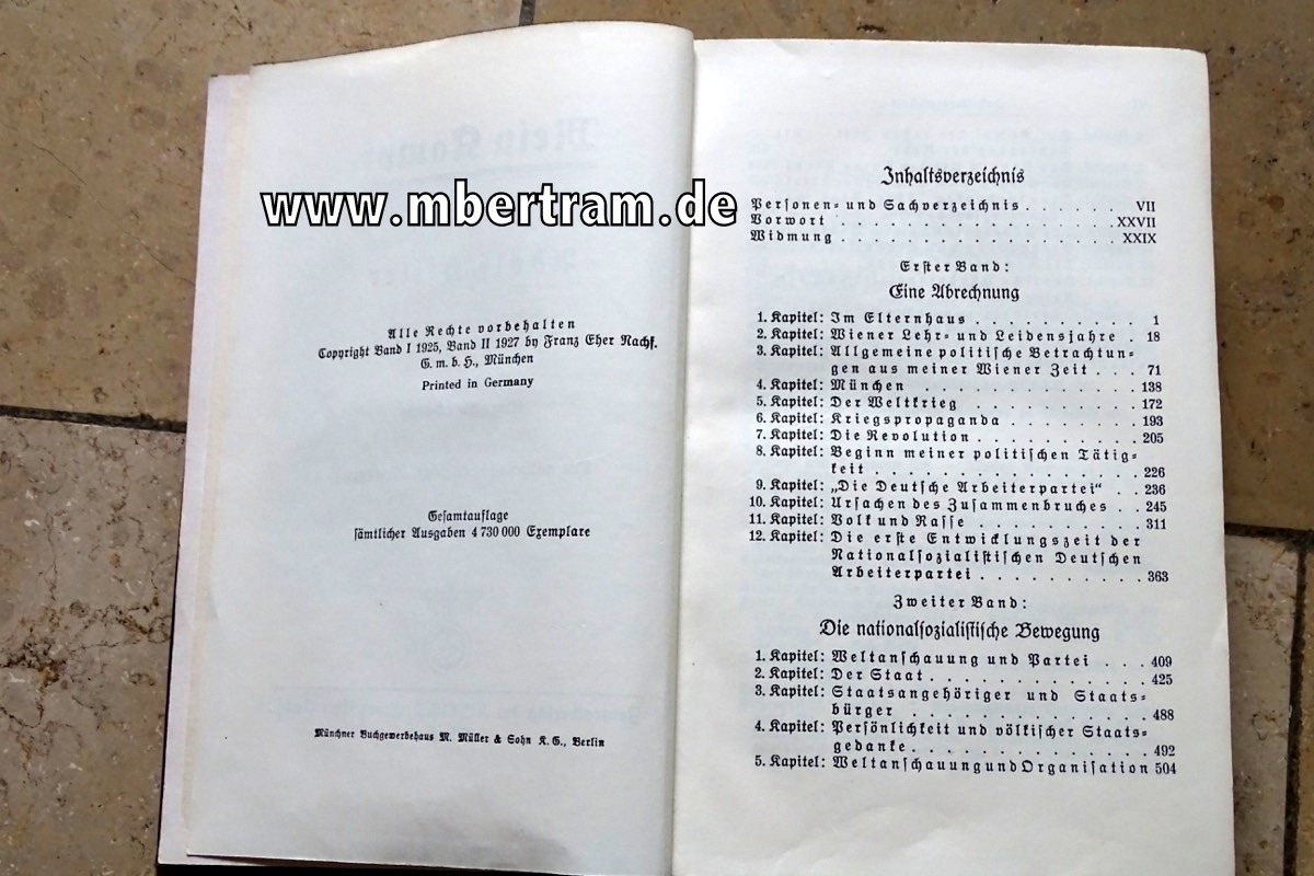 "Mein Kampf", Adolf Hitler,  blauer Leineneinband u. bunter Schutzumschlag 1939