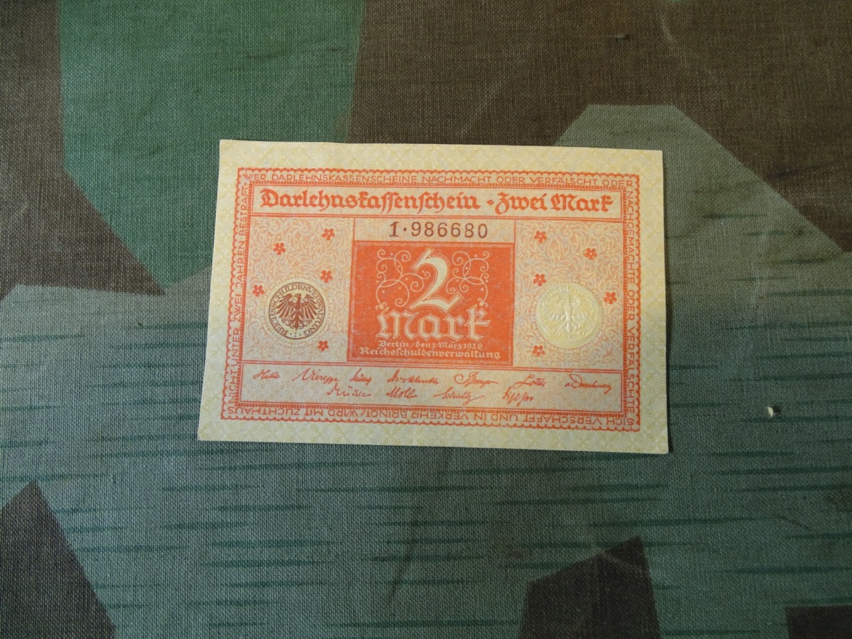 Dahrlehnskassenschein über 2 Reichsmark, 1920 , goldene 20 `er Jahre und Inflationszeit... 