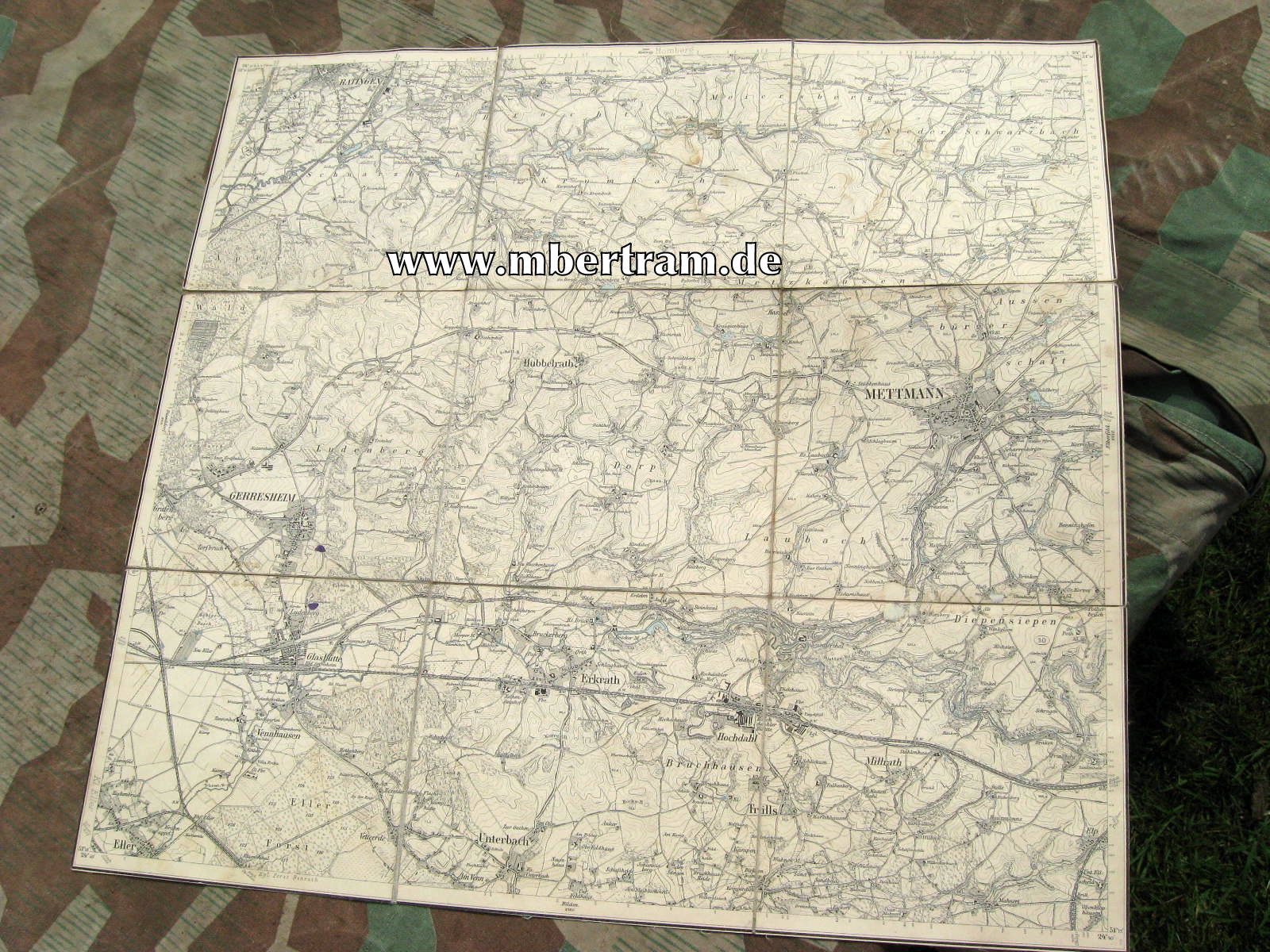 Landkarte, Leinen, um 1870, "Mettmann"