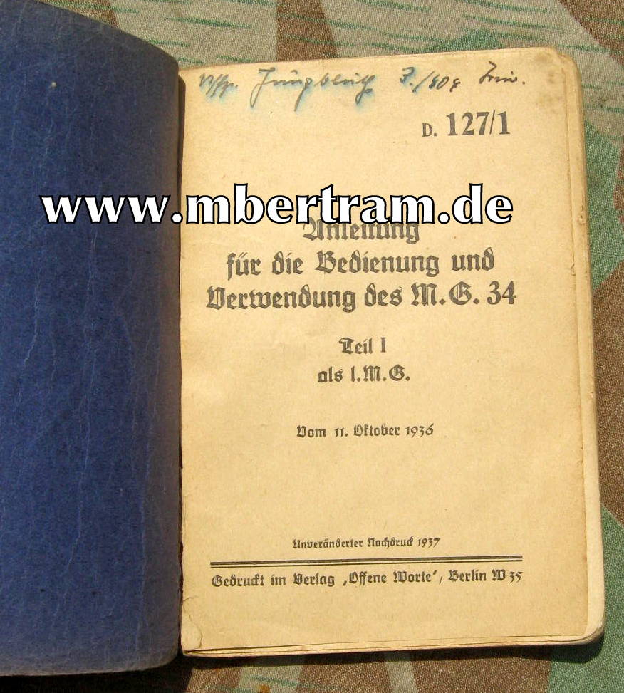 Anleitung f.d. Bedienung u. Verwendung des M.G.34, 1936.