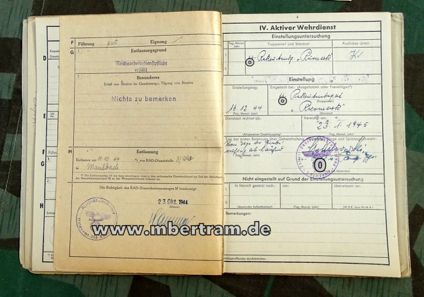 Wehrstammbuch Karl H. SS Polizei Panzer Abwehr Abteilung 2. Kompanie 1944/45