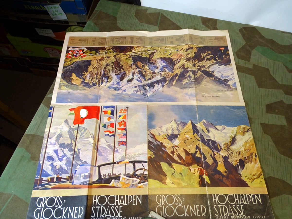 Karte der Großglockner Hochalpen Strasse 30er / 40er Jahre mit HK Fahne