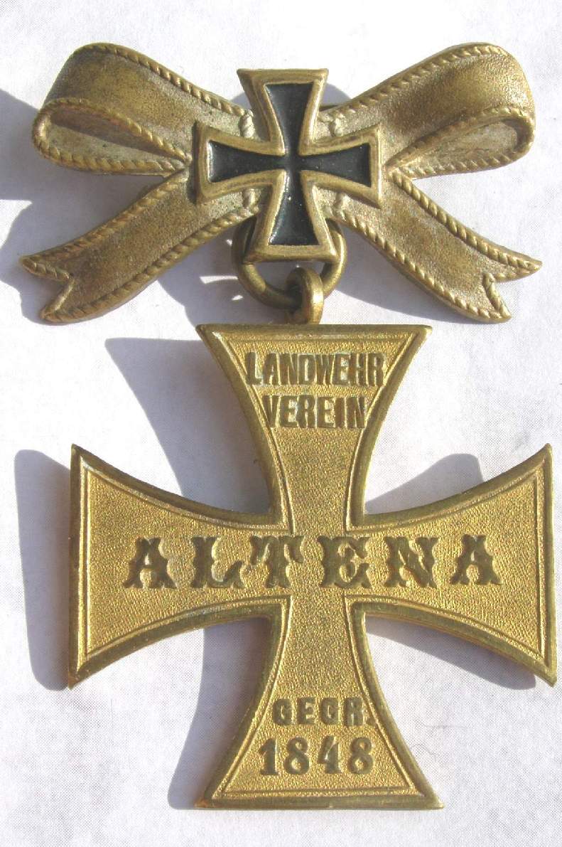 Tragbares Ordenskreuz, Landwehr Verein Altena gegr. 1848