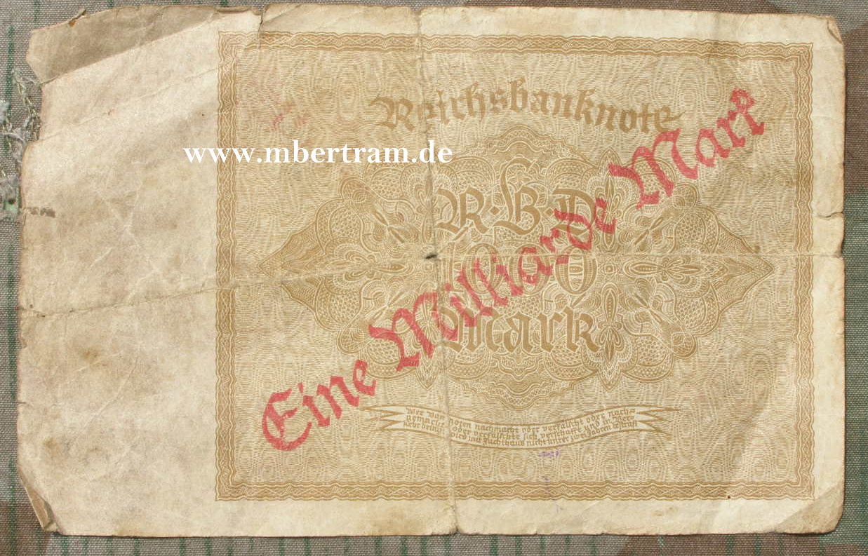 1000 Reichsmark,1922. Umgestempelt:" EINE MILLIARDE"