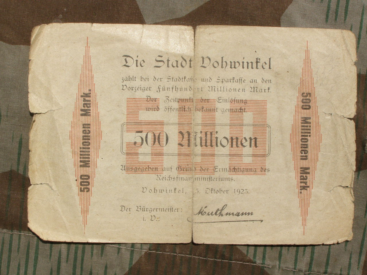 Notgeld der Stadt Vohwinkel 500 Millionen Mark 1923
