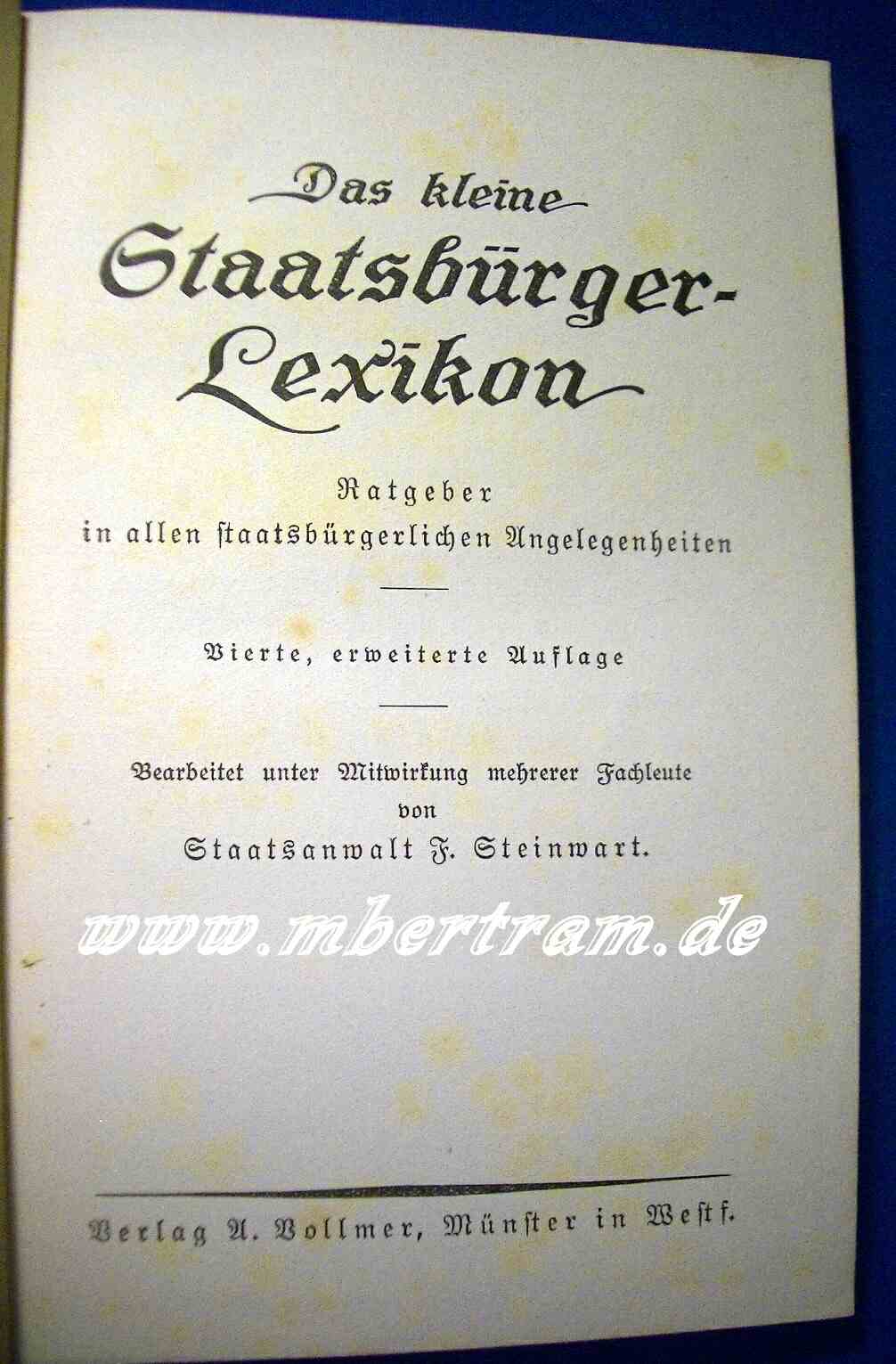 Das kleine Staatsbürger Lexikon, Vollmer, Münster, 1927