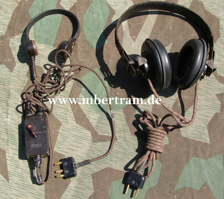 Wehrmacht Panzer/ Fahrzeugkopfhörer, Kehlkopfmikrofon