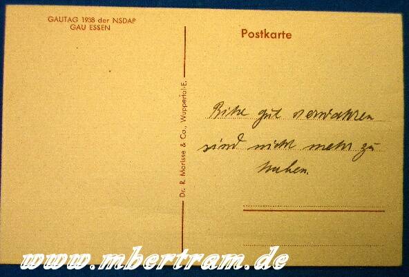 Propagandapostkarte Gautag 1938 NSDAP Gau Essen, gewebt