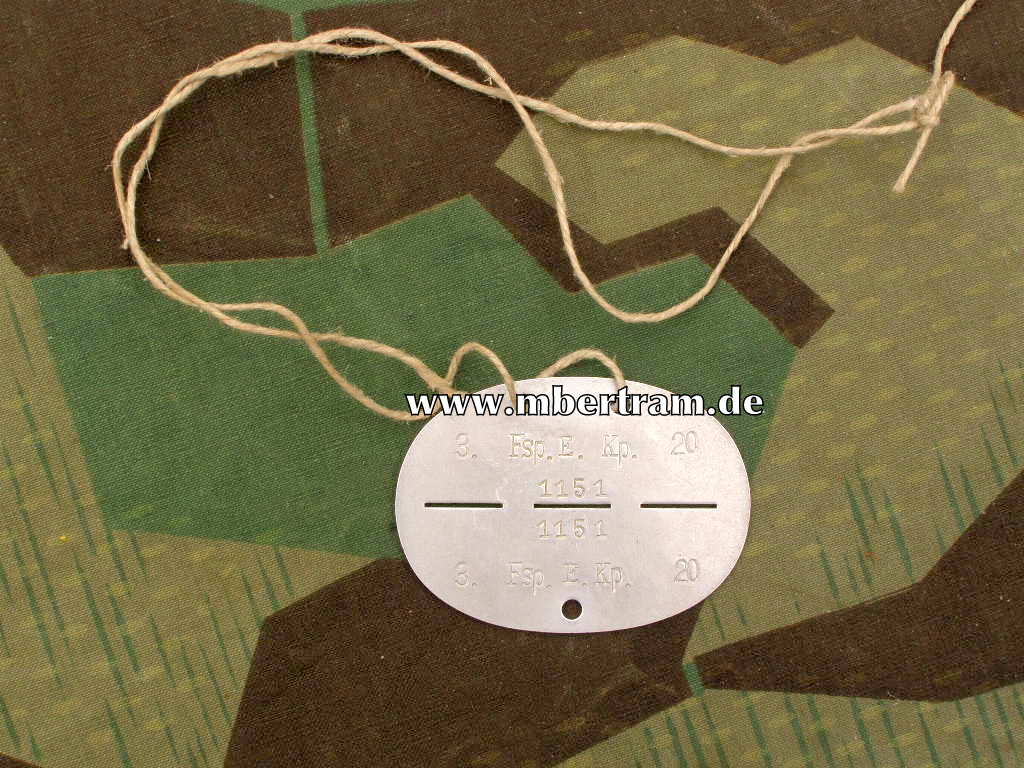 Erkennungsmarke Aluminium, Funker : "3. Fsp. E. Kp. 20"