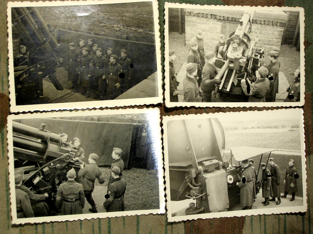 8 Fotos, RAD Abt. m.8,8 Flak, E-Messer u. Scheinwerfer 1943