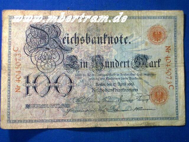 Reichsbanknote 100 Mark, kunstvoller Originalschein vor 1918