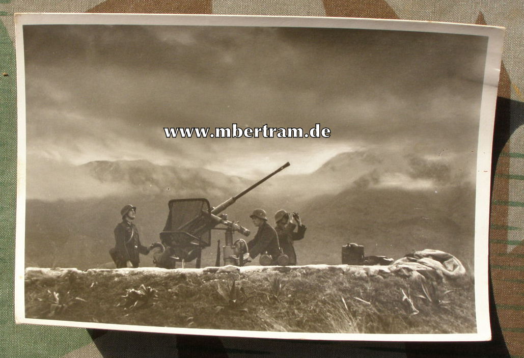 Bis hinauf zu schneebedeckten Gipfeln steht Marine-Flak