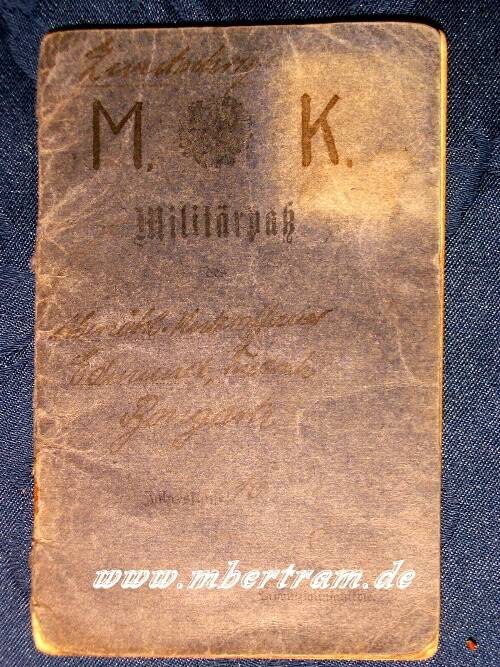 Militärpass 1916 Königs Inf.Rgt. 144: E.K.2.,MG 08, P08.