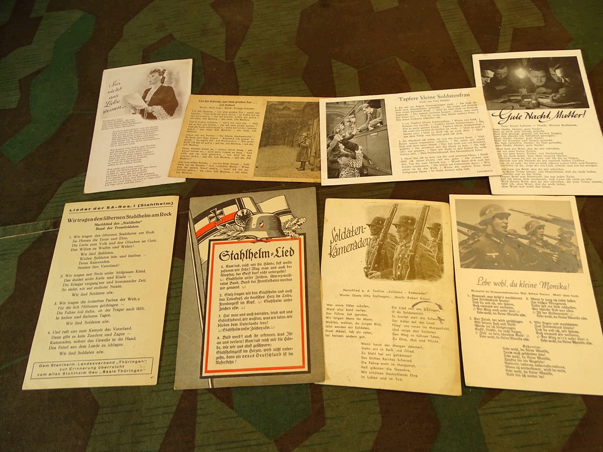 8 Postkarten mit Soldatenliedern, Stahlhelm Lied etc. , 40er Jahre