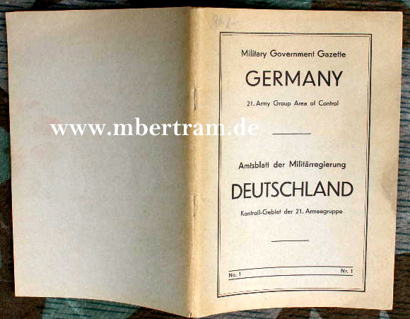 Amtsblatt alliierte Militärregierung Deutschlands !Sept. 1944!