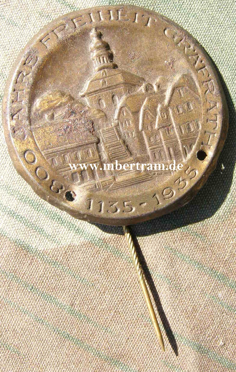 800 Jahre Freiheit Gräfrath 1135-1935, Blech, geprägt