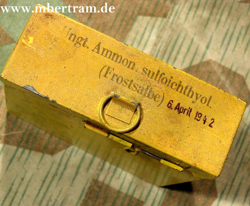 WH Frostsalbe 6.04.1942. Gelbe Blechdose, beschriftet