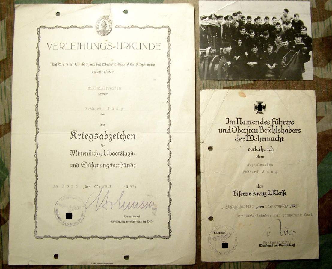 Dokumente/Urkunden:.Minensuchabz. EK 2, Orig.Signaturen