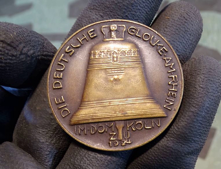 Buntmetall Medaille:  deutsche Glocke am Rhein im Dom zu Köln 1924