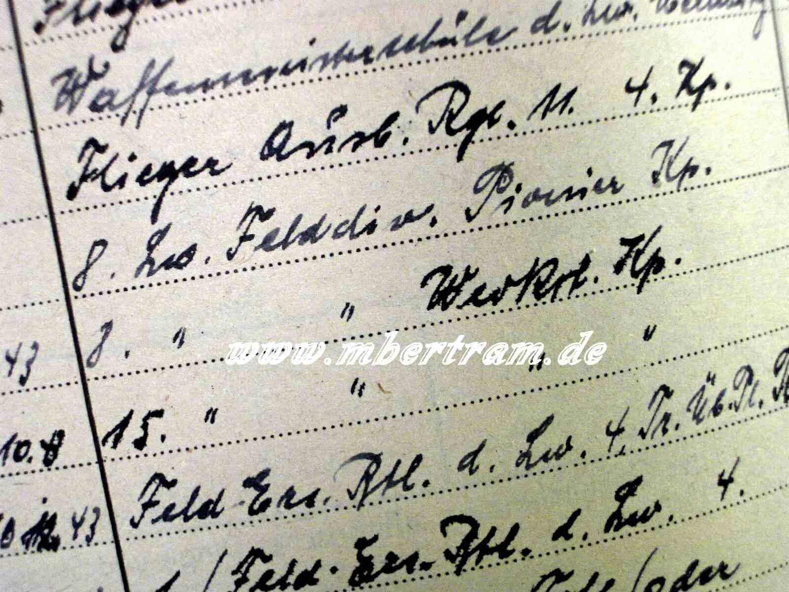 1310-5 8. LW Felddivision Wehrstammbuch 98K, P08, MG 17,15, 42