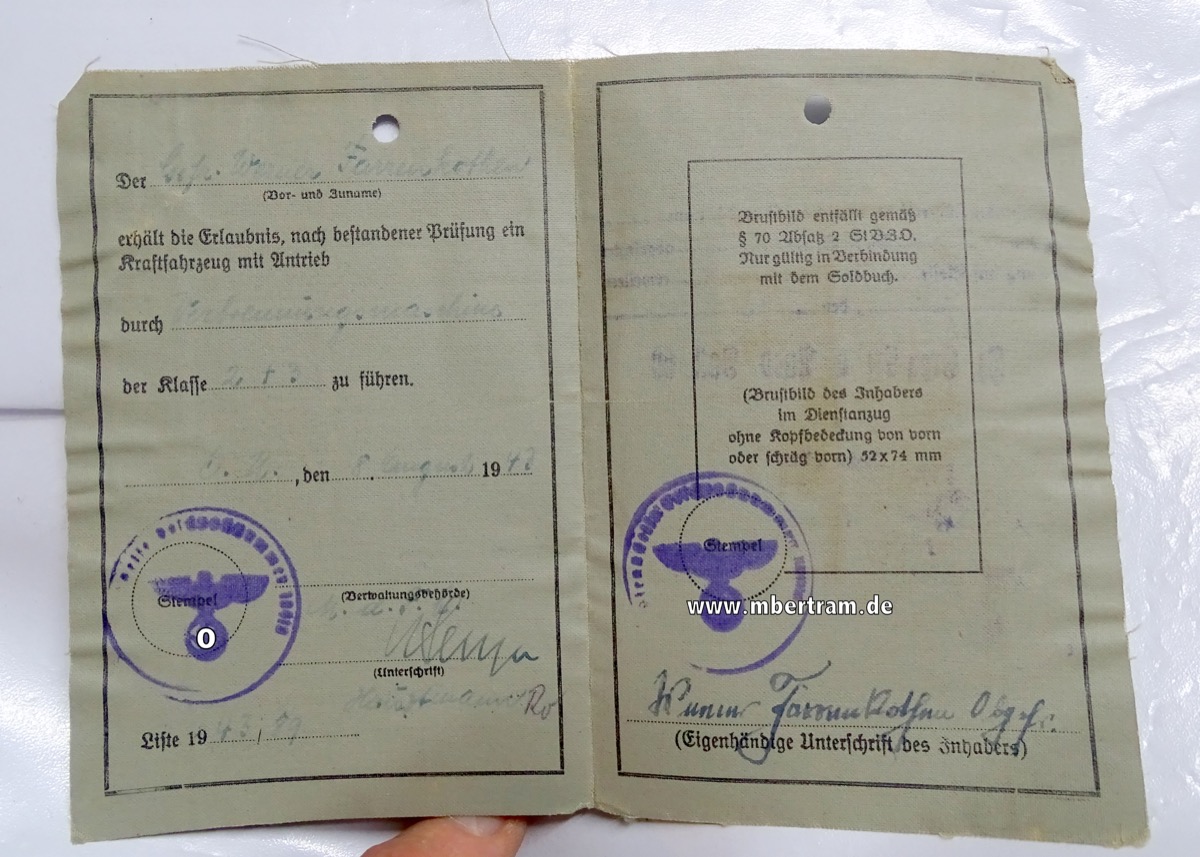 Wehrmacht Führerschein, Pz. Gren. Btl. 60 "Halbkette 10 To."