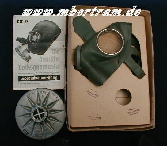 LS Volksgasmaske DM 40 "M" , Karton, Beschreibung, Filter