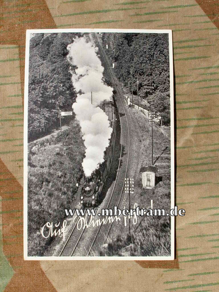 WH Urlaubs Postkarte mit Reichsbahnlok "Auf Wiedersehn "