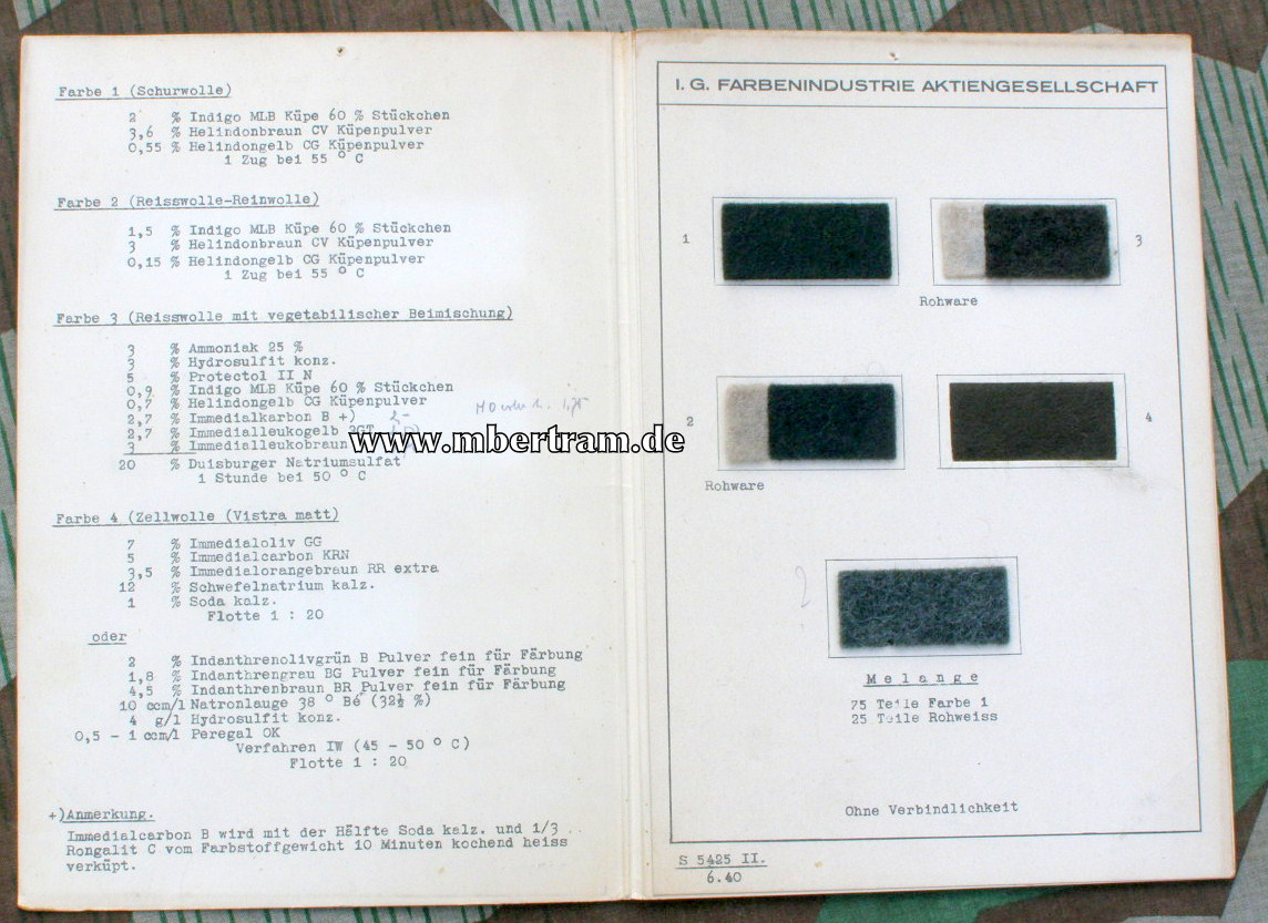 Mustertafel " neuer Feldgrauton für die Wehrmacht - 1940-