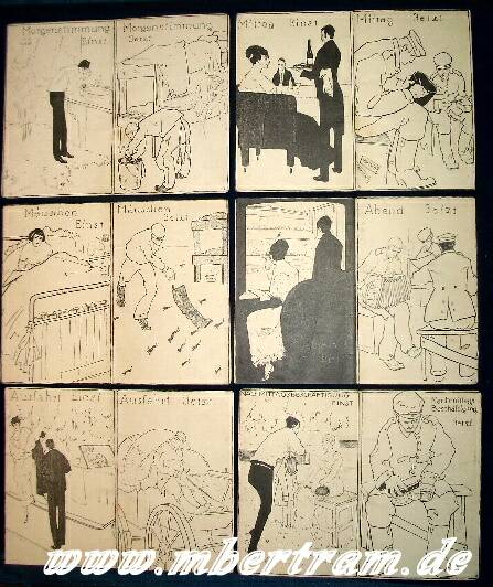 Satierische Postkartendrucke 1917/18, kritische Zeichnungen