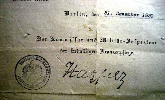 Urkunde Rote Kreuz Medaille 3. Kl. ,1920. Relativ selten