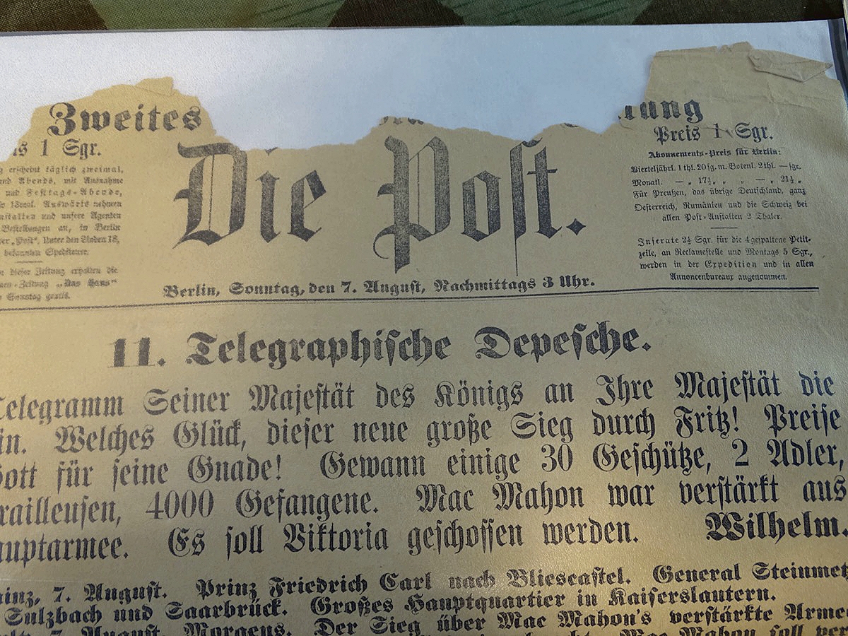 2 Originalausgaben "Die Post - Telegraphische Depesche" - Sonder Eilmeldungen über den Verlauf des Krieges 1870/71